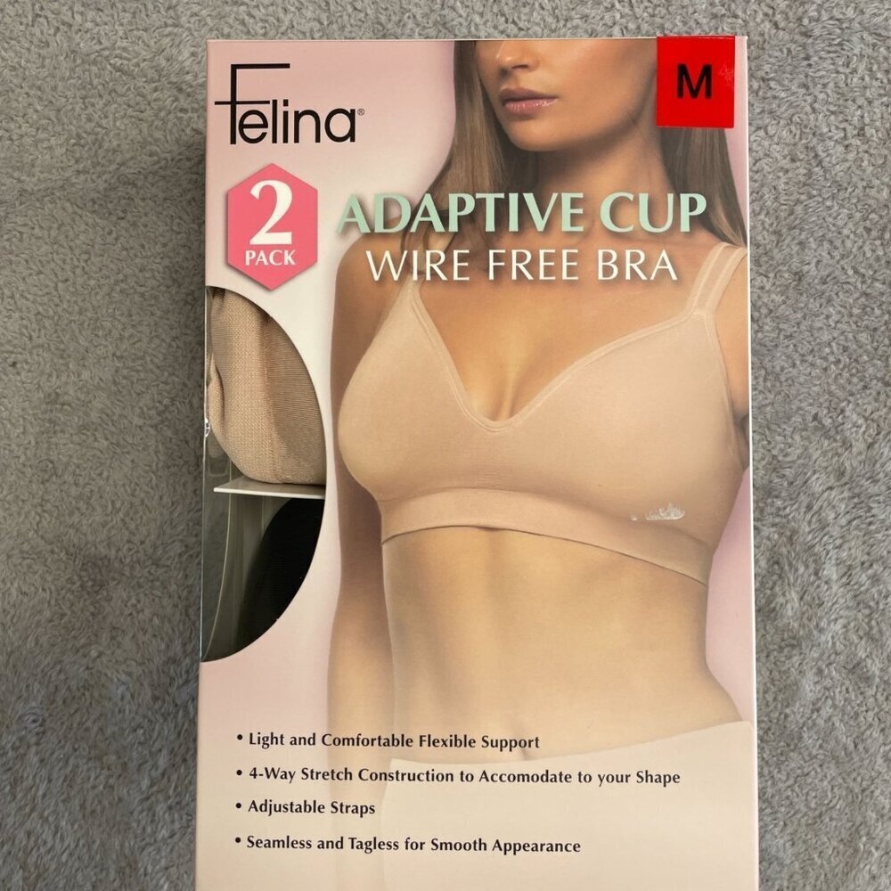 NEW  2-Pack Felina Adaptive Cup Women's M Wire Free Bra Black Nude
